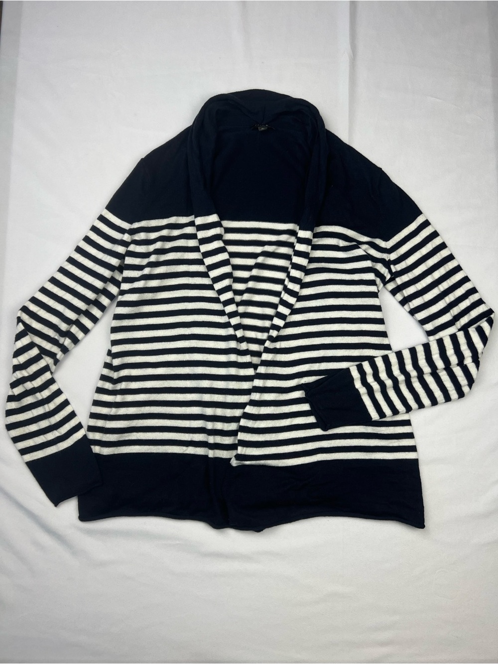 Talbots Womens Cardigan Open Front Navy Blue White Striped Sweater Small Petite